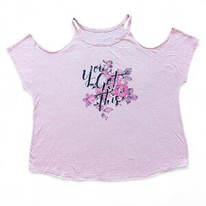 Lane Bryant Graphic Tee Short Sleeve Cold Shoulder Pink You Got This Plus 22/24